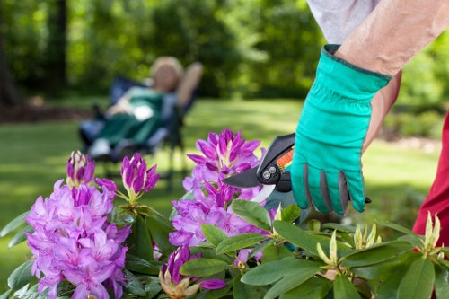 Garden worker preparing a secure and tidy work area